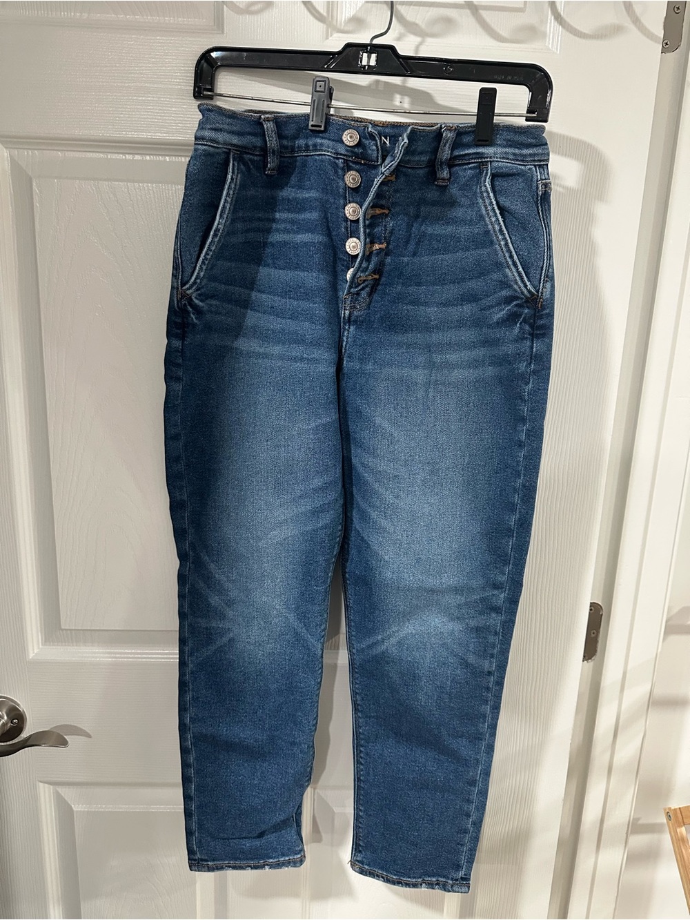 American Eagle Outfitters High-Rise Button-Fly Dark Blue Jeans